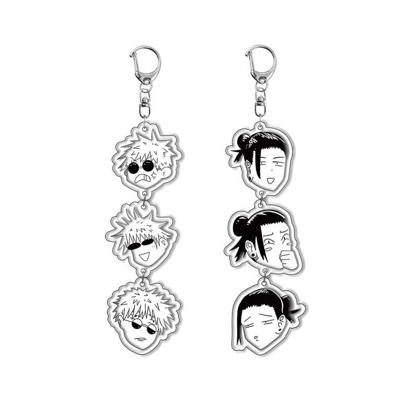 Jujutsu Kaisen Matching 3-Head Keychain Set – 2pcs Gojo & Geto Cute Chibi Anime Keychains