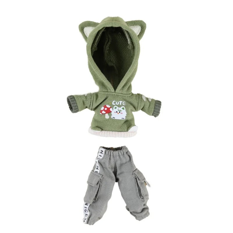 Nendoroid Clothes Set – Red & Green Hoodie + Pants Outfit for Custom Anime Figures
