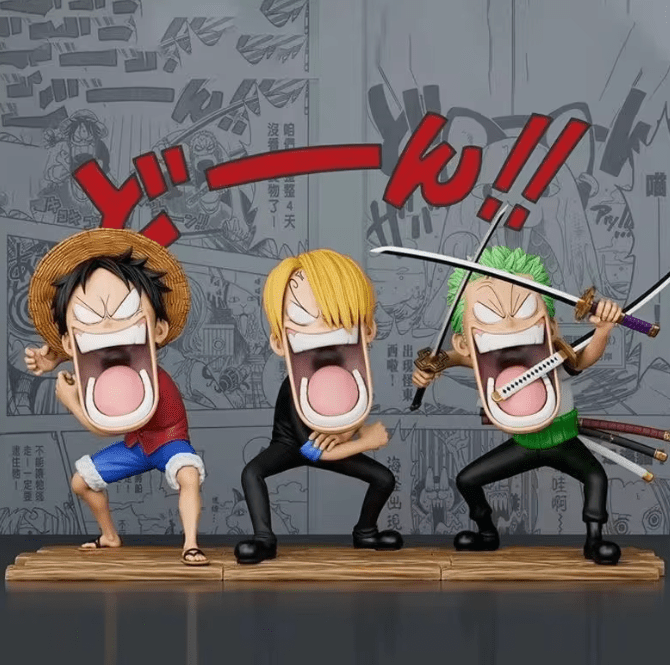 One Piece Luffy Sanji Zoro Screaming Funny Action Figure SET OF 3
