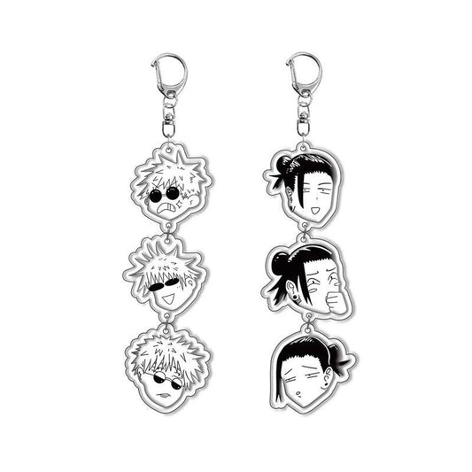 Jujutsu Kaisen Matching 3-Head Keychain Set – 2pcs Gojo & Geto Cute Chibi Anime Keychains