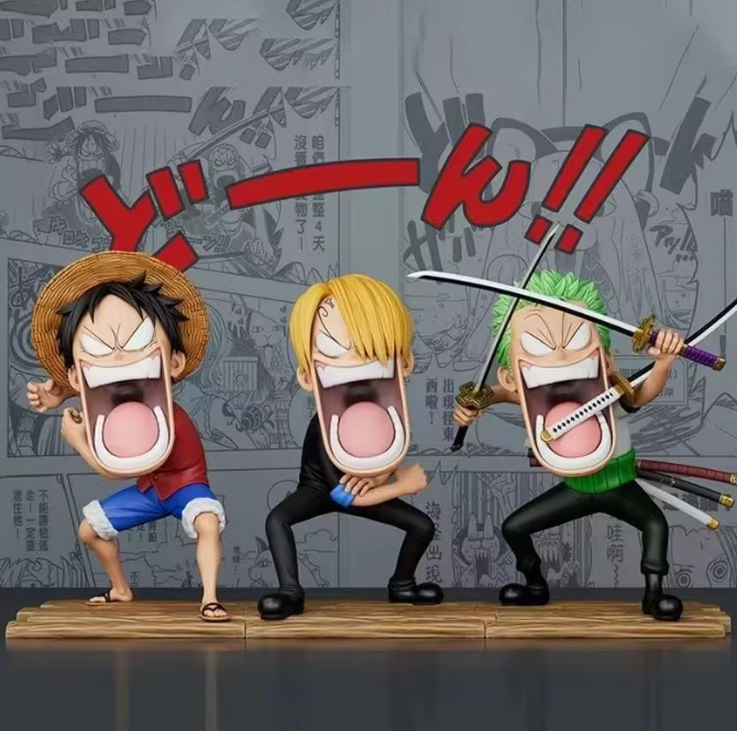 One Piece Luffy Sanji Zoro Screaming Funny Action Figure SET OF 3