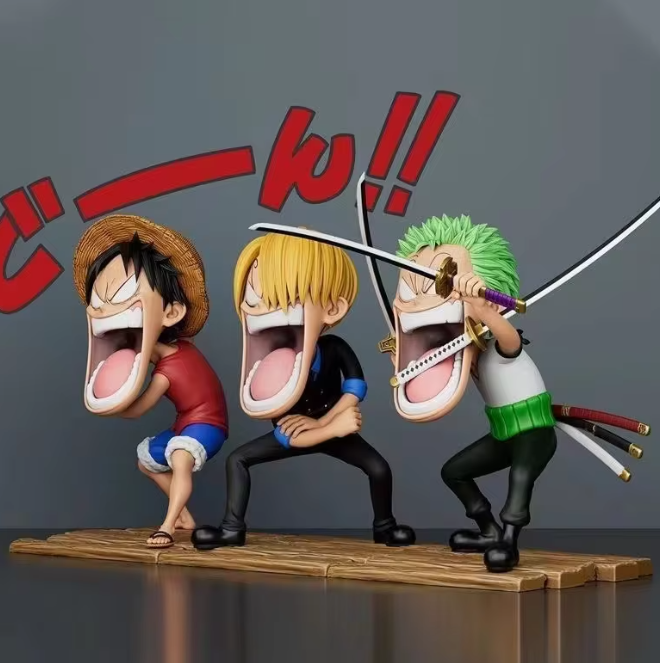 One Piece Luffy Sanji Zoro Screaming Funny Action Figure SET OF 3