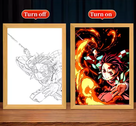 Tanjiro Kamado Demon Slayer Light Up Anime Framed Poster Sun Breathing Technique (25x17cm)