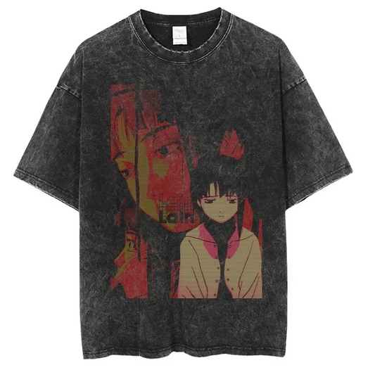 Serial Experiments Lain Gothic Streetwear Washed T-Shirt – Unisex Anime Fashion Tee