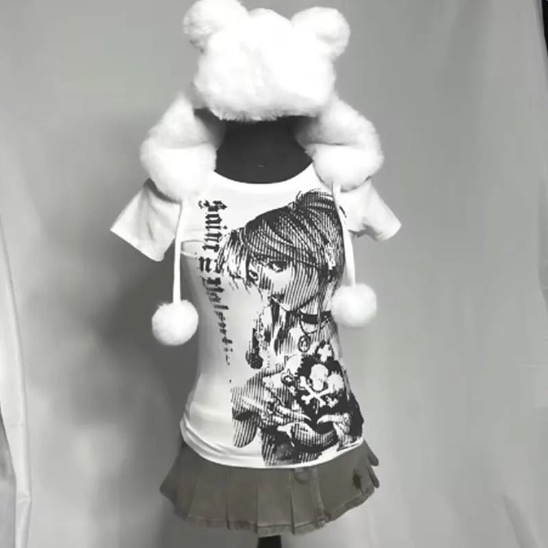 Death Note Misa Amane Y2K Streetwear Women's Vintage Crop Tee White T-Shirt - ZenAnimeMarket