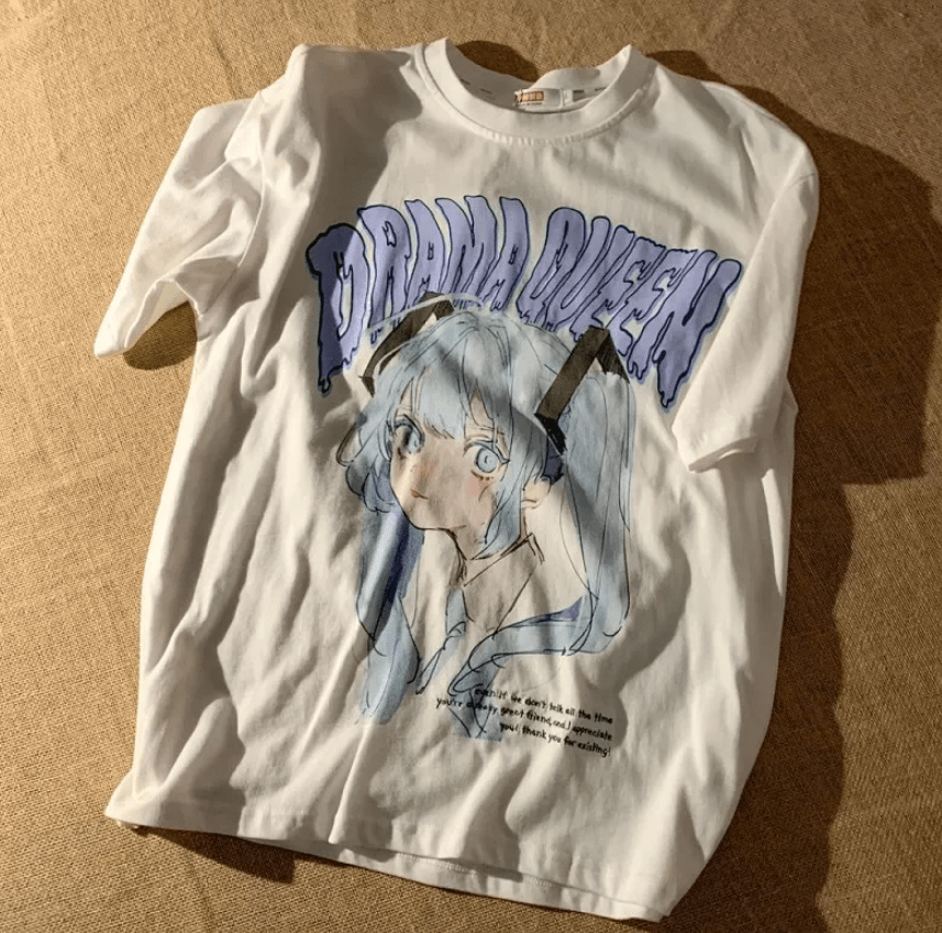 "Drama Queen" Women's Anime T-Shirt Y2K Streetwear - ZenAnimeMarket