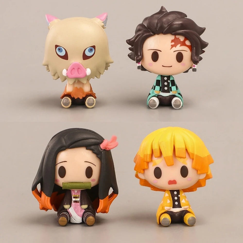 4pcs Set Demon Slayer Cute Mini Figures / Nezuko / Tanjirou / Zenitsu / Inosuke