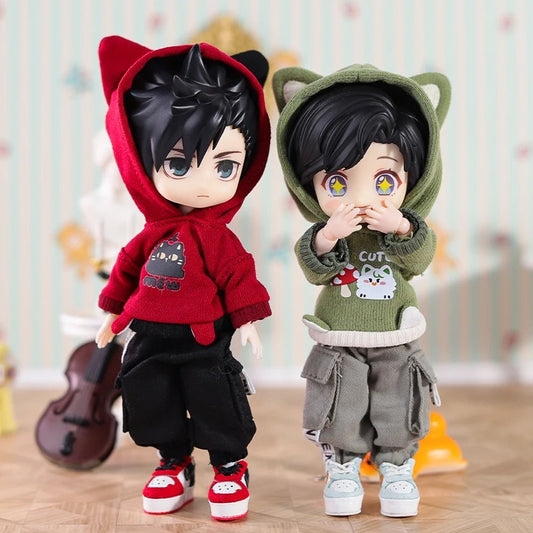 Nendoroid Clothes Set – Red & Green Hoodie + Pants Outfit for Custom Anime Figures