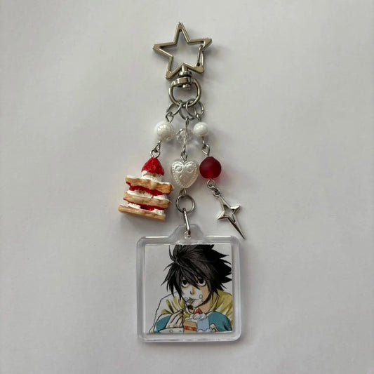 Death Note L Lawliet Cute Keychain with Cake Charms – Anime Accessory Collectible