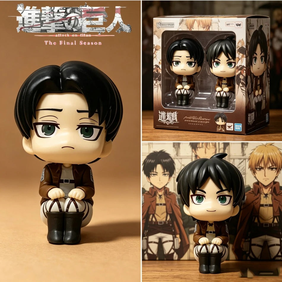 Attack on Titan Chibi Look Up Figures – Eren Yeager & Levi Ackerman Cute Anime Figures AOT