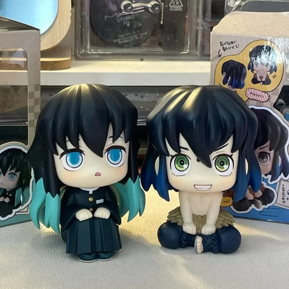 Demon Slayer Chibi Look Up Figures – Tanjiro Kamado, Zenitsu Agatsuma, Inosuke Hashibira, Akaza, Muichiro Tokito, and Giyu Tomioka Kimetsu no Yaiba KNY
