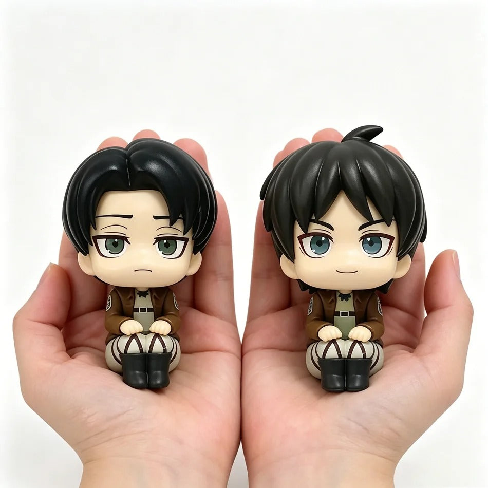 Attack on Titan Chibi Look Up Figures – Eren Yeager & Levi Ackerman Cute Anime Figures AOT