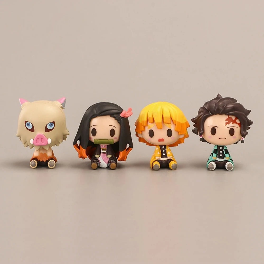 4pcs Set Demon Slayer Cute Mini Figures / Nezuko / Tanjirou / Zenitsu / Inosuke