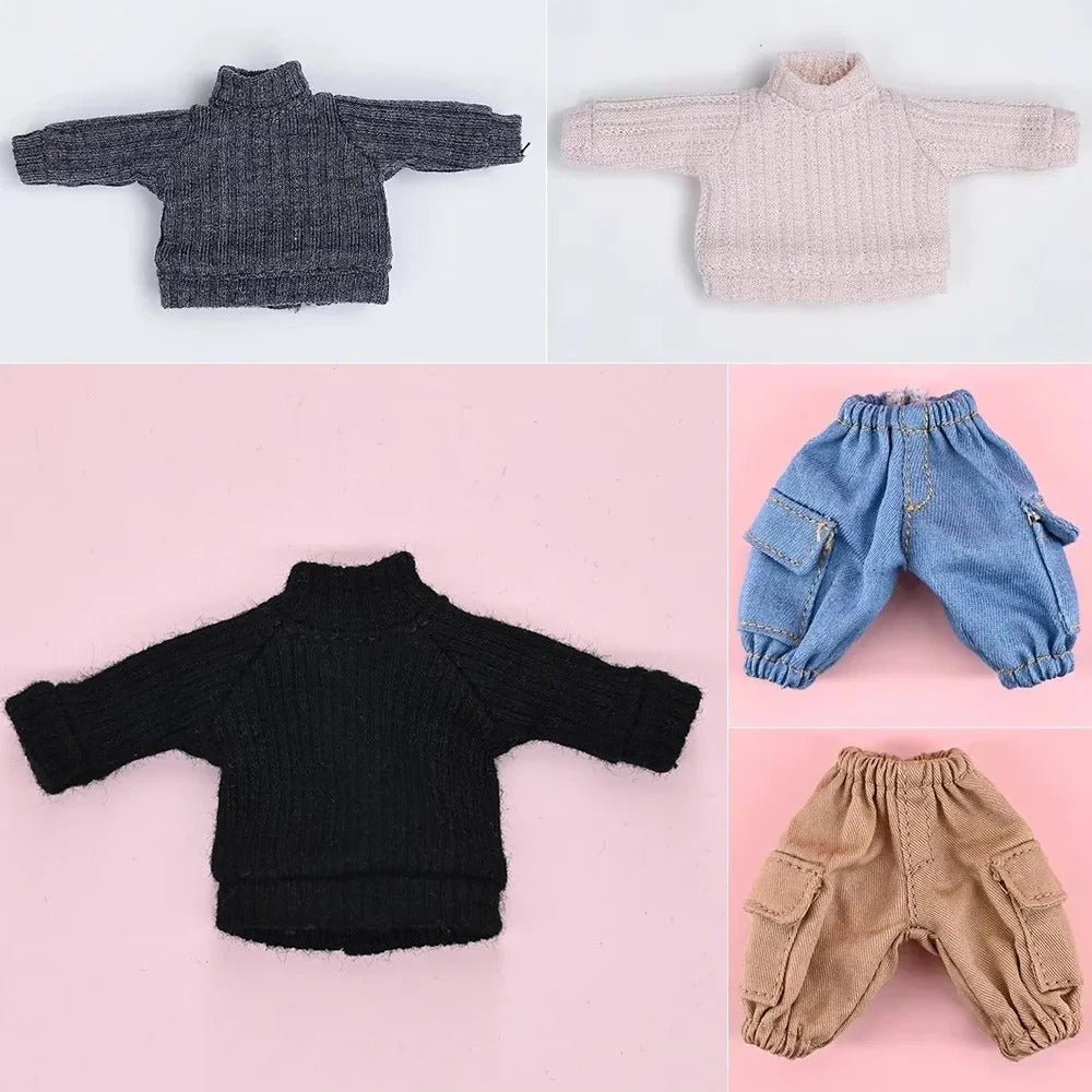 Nendoroid Clothing Set – Cute Plain Knitted Sweater & Jeans Outfit Chibi Doll Clothes - ZenAnimeMarket