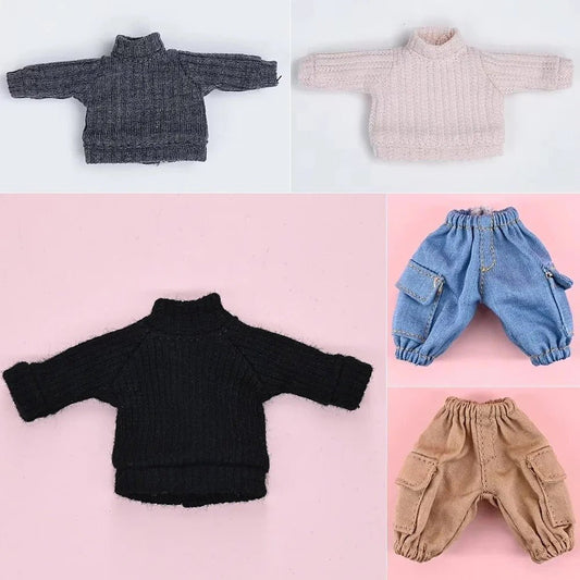 Nendoroid Clothing Set – Cute Plain Knitted Sweater & Jeans Outfit Chibi Doll Clothes - ZenAnimeMarket