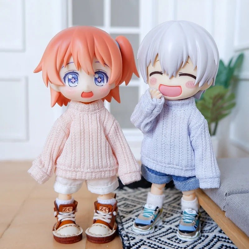 Nendoroid Clothing Set – Cute Plain Knitted Sweater & Jeans Outfit Chibi Doll Clothes - ZenAnimeMarket