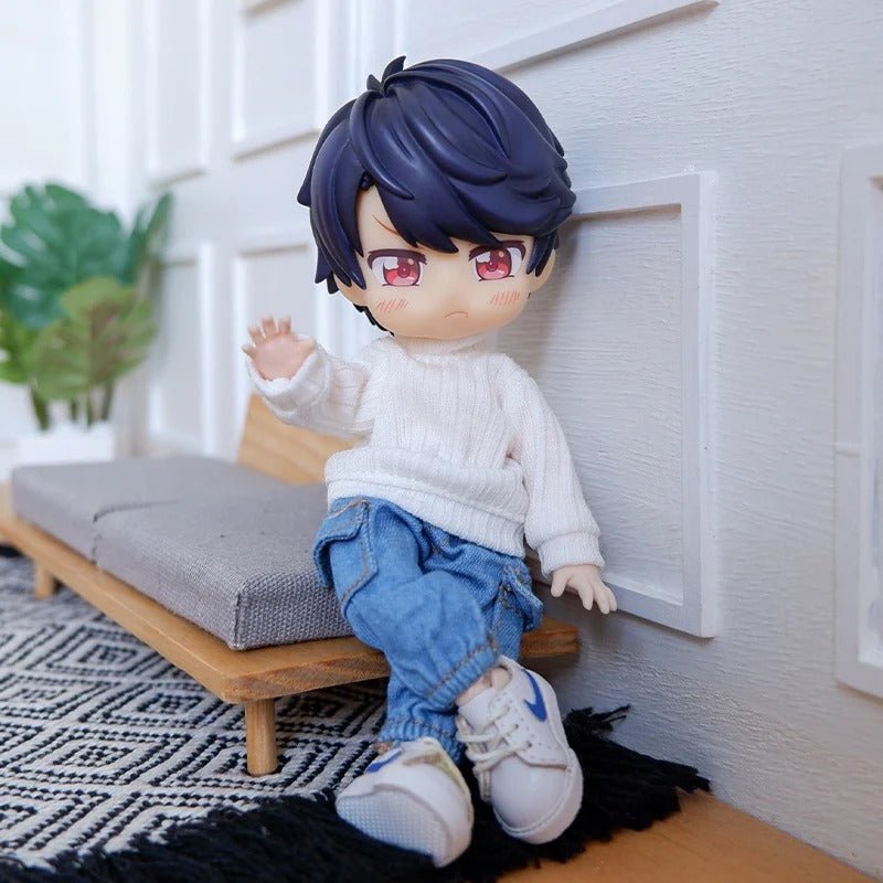 Nendoroid Clothing Set – Cute Plain Knitted Sweater & Jeans Outfit Chibi Doll Clothes - ZenAnimeMarket
