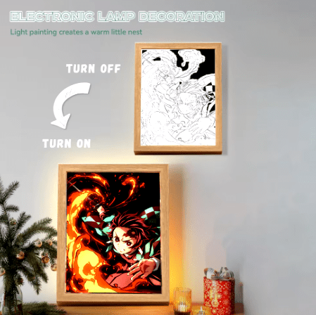 Tanjiro Kamado Demon Slayer Light Up Anime Framed Poster Sun Breathing Technique (25x17cm) - ZenAnimeMarket