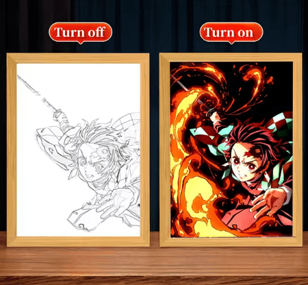 Tanjiro Kamado Demon Slayer Light Up Anime Framed Poster Sun Breathing Technique (25x17cm) - ZenAnimeMarket
